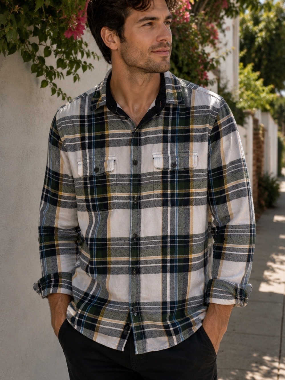 Aeropostale Green Blue Plaid Cotton Long Sleeve Button Front Flannel Shirt Sz MD